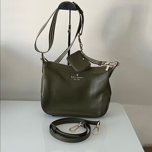 Kate Spade Dark Green Crossbody Bag with both straps